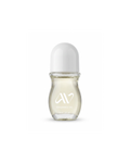 Auravlla FANCY LOVE fragrance oil in a clear glass roll-on bottle with a white cap against a white background.